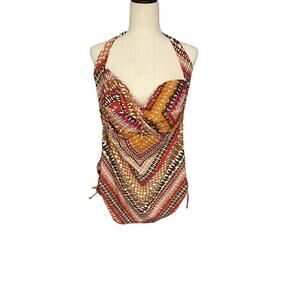 Swimsuits for All Tropic Culture orange red brown halter one piece swim dress 24